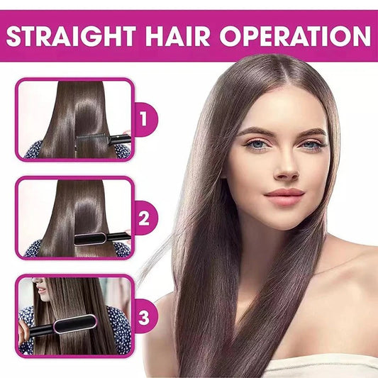 2-in-1 Electric Hair Straightener & Curler Brush – Quick Styling for Girls