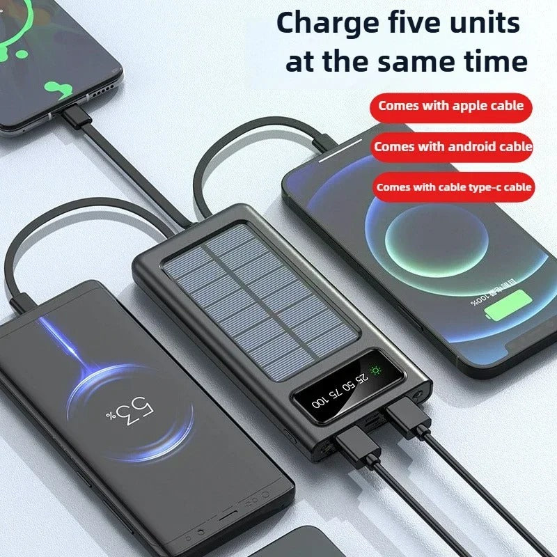 10000mAh Portable Solar Charger – Multi-Cable Power Bank for All Devices
