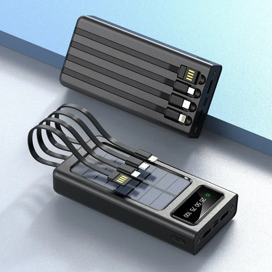 10000mAh Portable Solar Charger – Multi-Cable Power Bank for All Devices