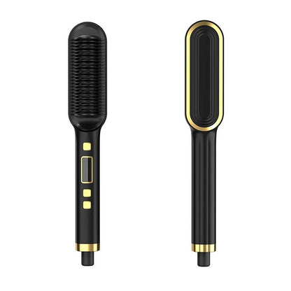2-in-1 Electric Hair Straightener & Curler Brush – Quick Styling for Girls