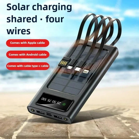 10000mAh Portable Solar Charger – Multi-Cable Power Bank for All Devices