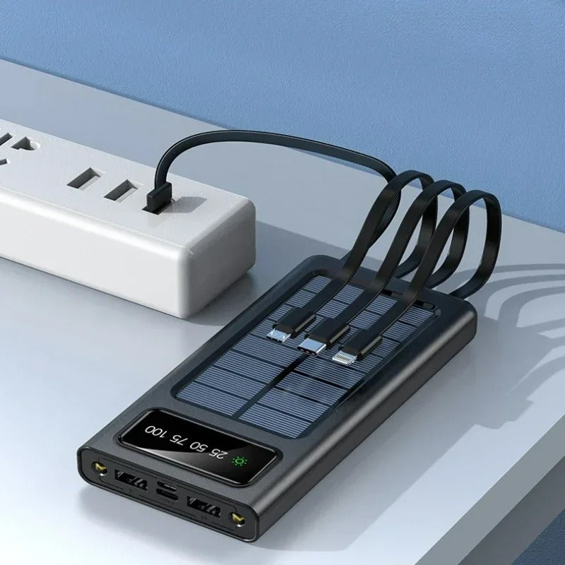 10000mAh Portable Solar Charger – Multi-Cable Power Bank for All Devices