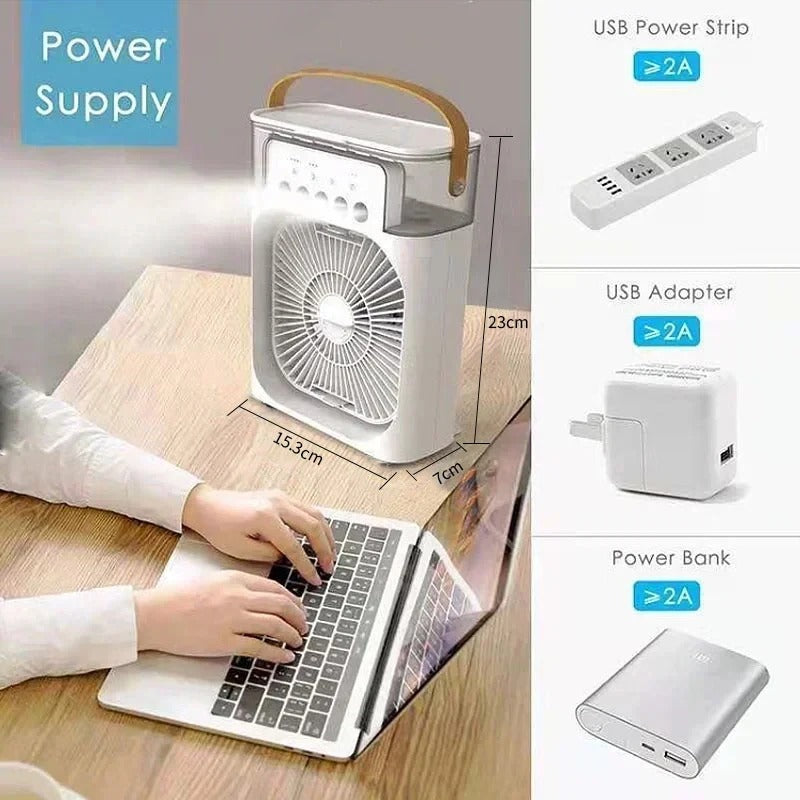 Compact Evaporative Air Cooler with LED Lights & Adjustable Timer – Perfect for Desk & Nightstand