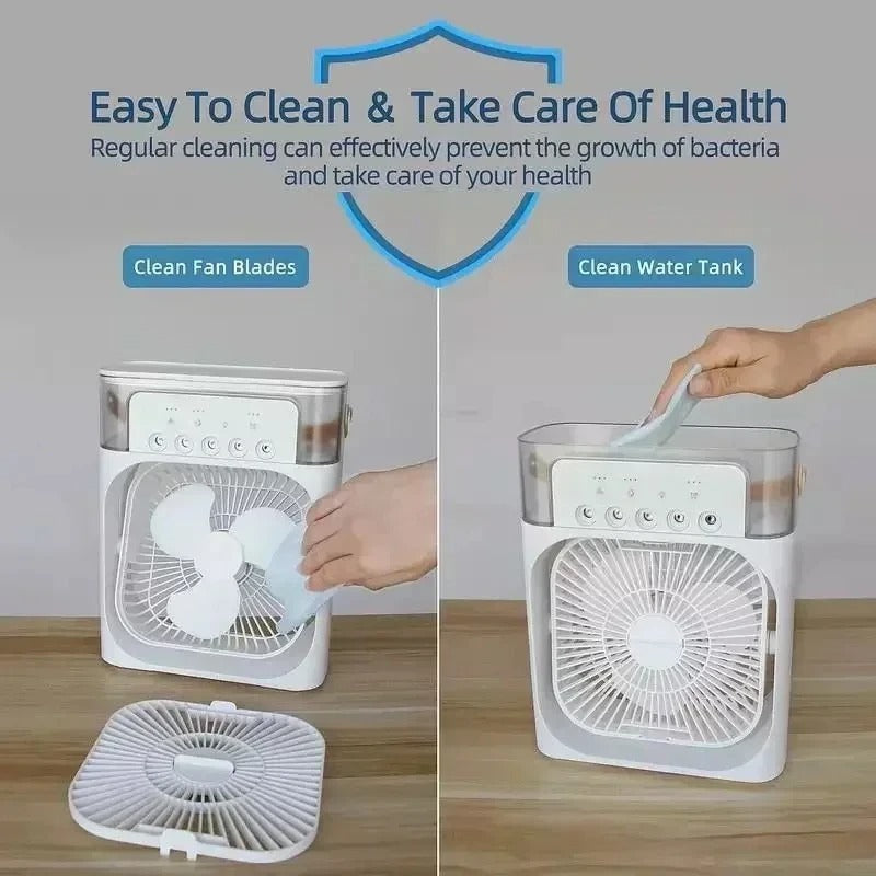 Compact Evaporative Air Cooler with LED Lights & Adjustable Timer – Perfect for Desk & Nightstand