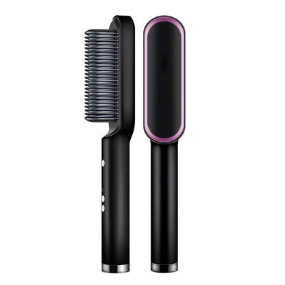 2-in-1 Electric Hair Straightener & Curler Brush – Quick Styling for Girls